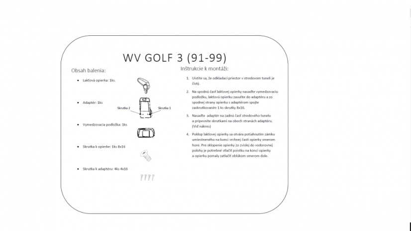 Könyöktámasz VW GOLF 3 (mk3), fekete, öko-bőr