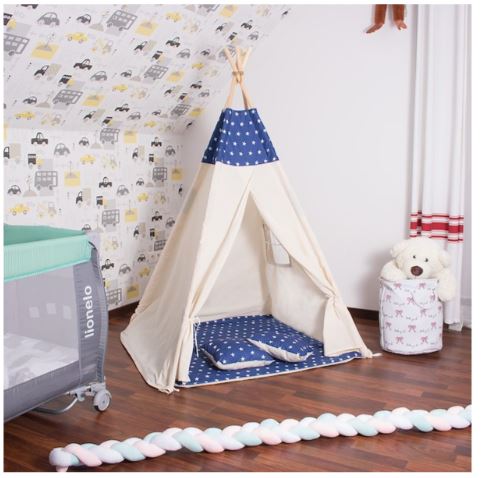Gyermek sátor Teepee párnákkal, Csillagok kék színben