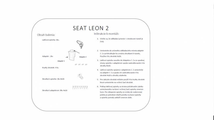 Könyöktámasz Seat LEON 2 (1P), fekete, textil borítás