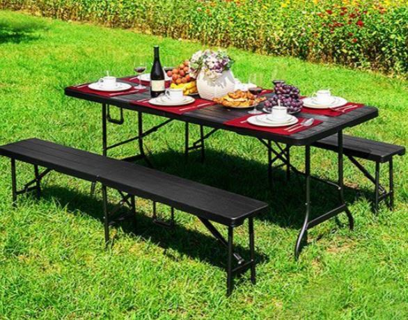Catering-Set Tisch + 2 Bänke 180cm Wooden Brown