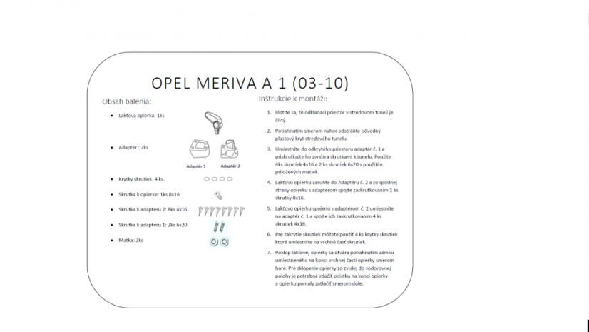 Könyöktámasz Opel MERIVA A, fekete, öko-bőr