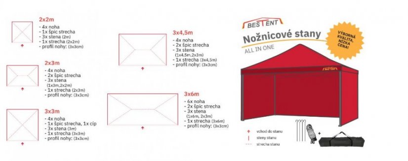 Cort pavilion 2x2 m roșu All-in-One