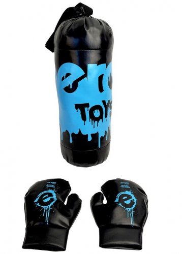 Gyerek bokszkészlet - bokszzsák és bokszkesztyűk kék és fekete színben