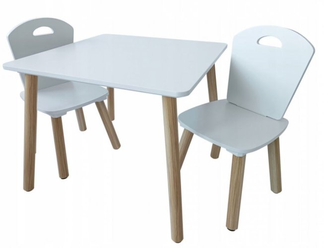Детска маса и 2 стола в бяло