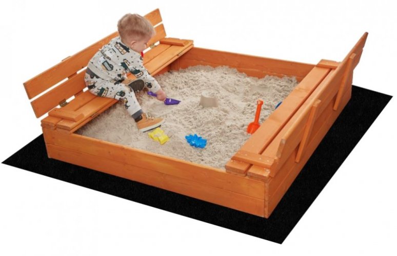 Sandkasten mit Bänken 150 cm imprägniert + Abdeckplane + Agrotextil
