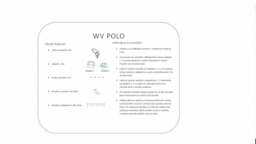 Könyöktámasz VW POLO 5 model 6R - műanyag adapter, fekete, öko-bőr, fehér fonallal