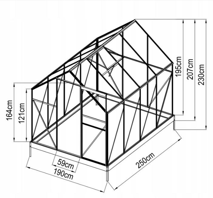 Polikarbonát üvegház 2,5x1,9x1,95m