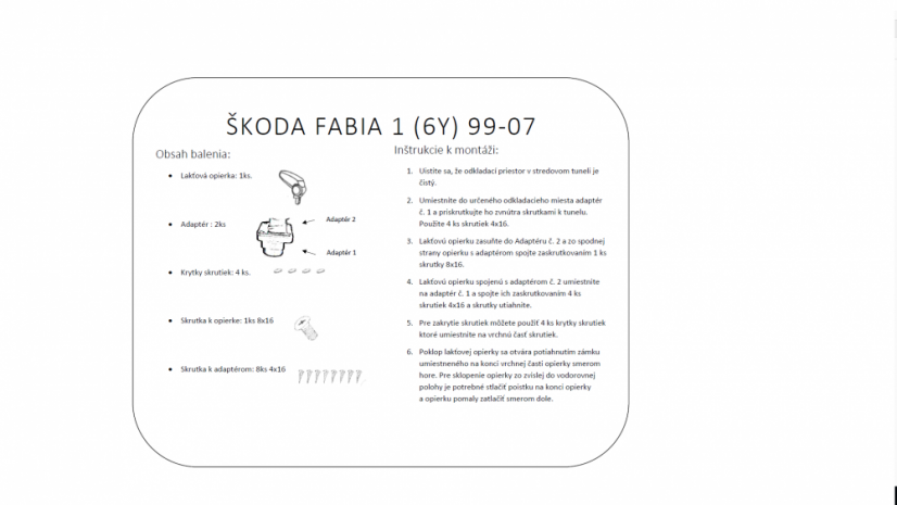 Naslon za roke Škoda FABIA I - Skupna nosilnost regala: 1000 KG, Število polic: 5, Velikost police: 220x90x45