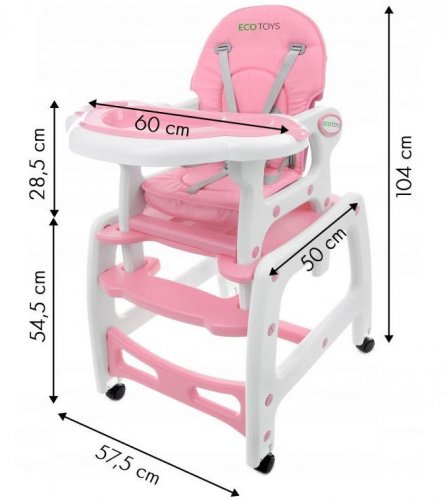 Детско столче за хранене 3в1 PINK Ecotoys