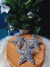 Karácsonyfadísz - csillag 3db 10,5cm SILVER