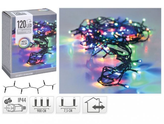 Leuchtende Weihnachtskette 9m - 120 LED mehrfarbig inner/äußer