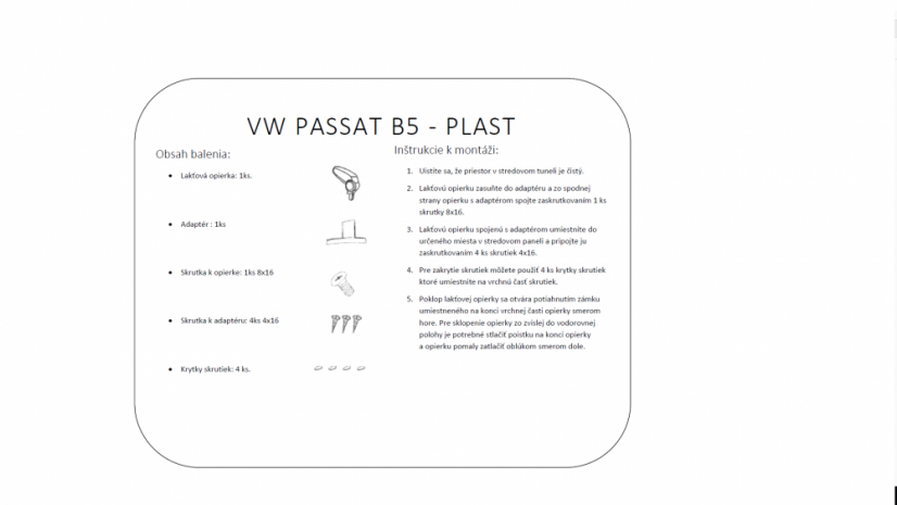 Könyöktámasz VW PASSAT B5 - műanyag adapter, fekete, öko-bőr