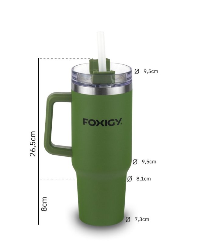 Autós thermo bögre szívószállal 1200 ml Army green