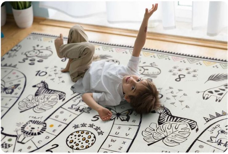 Сгъваема постелка за игра за деца 200x180x1cm Пътека и азбука