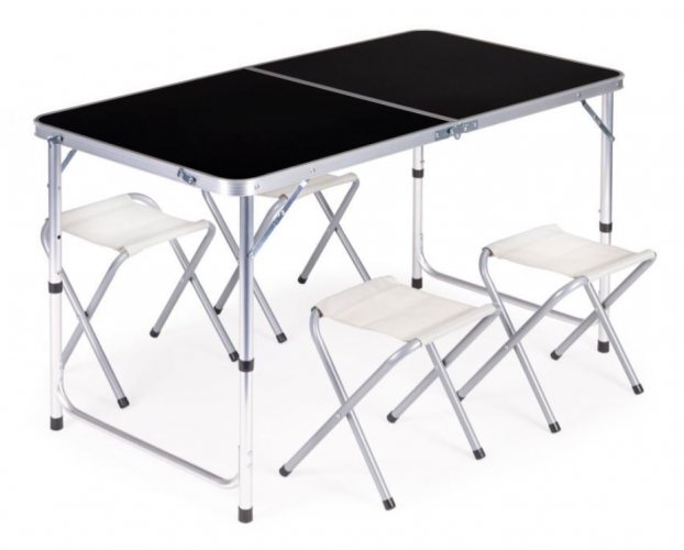 Zložljiva miza za kampiranje 120x60cm in 4 stoli Black