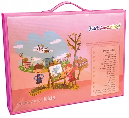 Розов комплект за рисуване за деца 168 броя KID ART