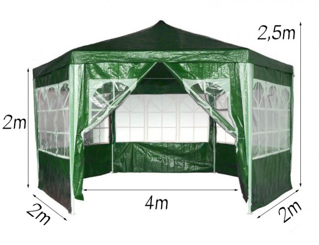 Foișor de grădină 2x2x2m pliabil + 6 pereți cu fereastră, verde
