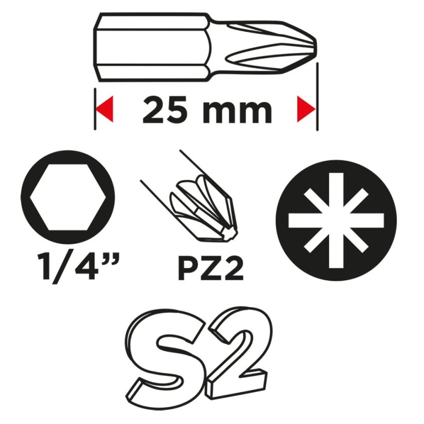 Csavarhúzóhegyek PZ2 x 25 mm, 100 db 56H624