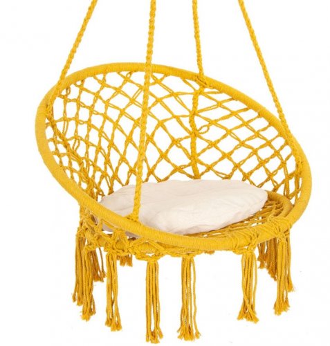 Scaun balansoar de grădină suspendabil 80x60cm de culoarea mierii cu pernă