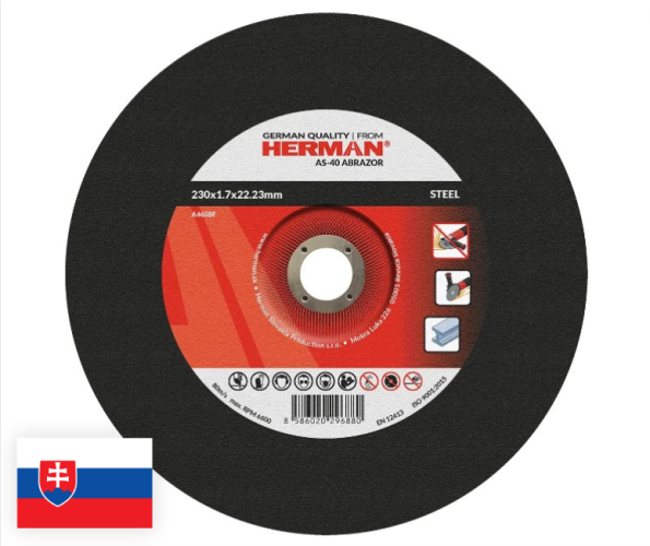 Disc de tăiere AS-40 Abrazor Pentru oțel 230x1,7x22,23mm / cu supraimprimare / TIP 42