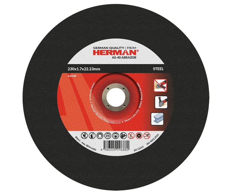 AS-40 Abrazor vágókorong acélhoz 230x1,7x22,23mm / sajtolóval / TYP 42