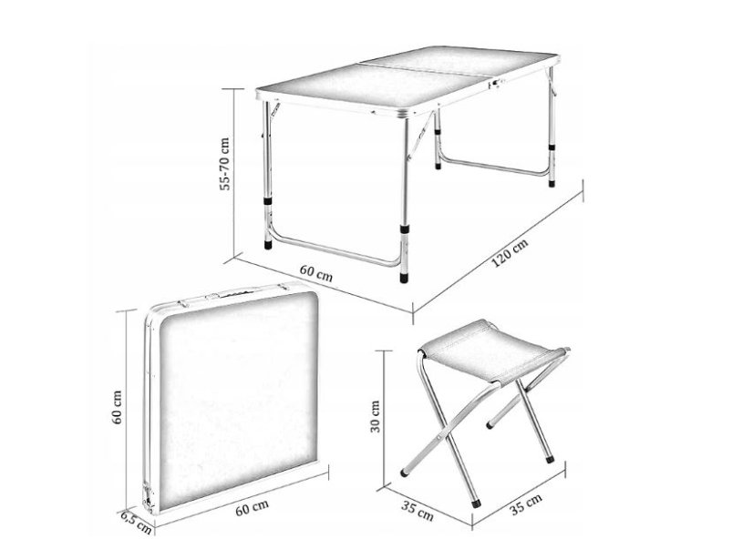 Masă de camping 120x60cm și 4 scaune Brown