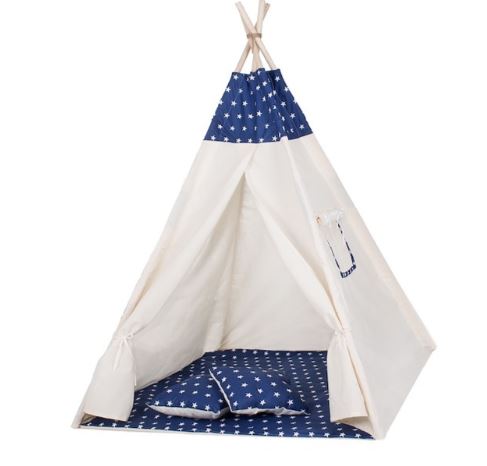Otroški šotor Teepee z blazinami Zvezde moder