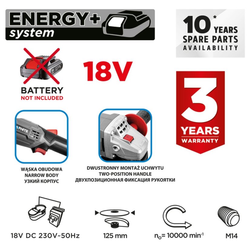Akkus sarokcsiszoló Energy+ 125 mm 58GE130