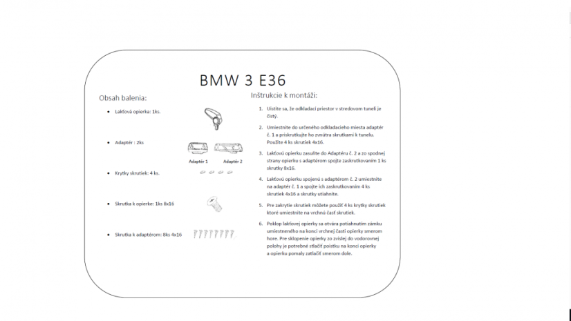 Könyöktámasz BMW 3 modell E36, fekete, öko-bőr