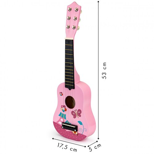 Детска дървена китара Pink Butterfly