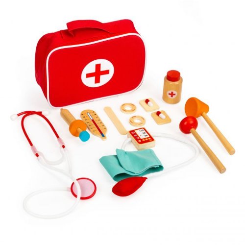 Gyerek fa orvosi készlet - orvosi bőrönd 12db