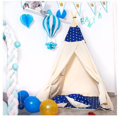 Gyermek sátor Teepee párnákkal, Csillagok kék színben