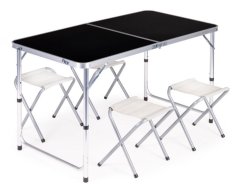 Klappbarer Campingtisch 120x60cm und 4 Stühle Black