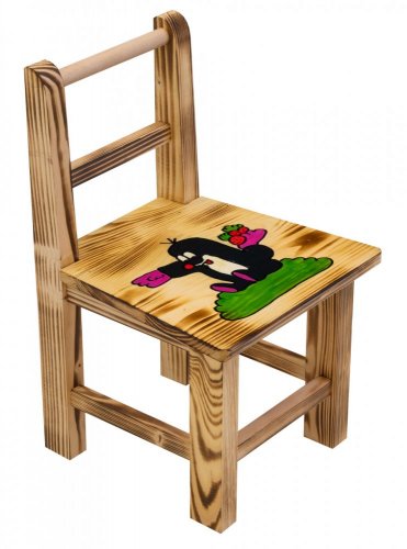 Masă din lemn pentru copii cu model Cârtiță + 2 scaune