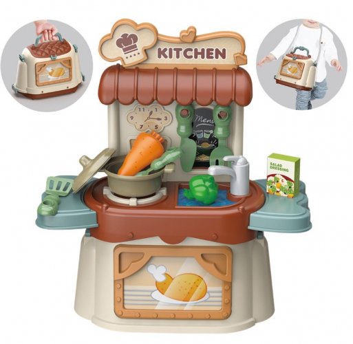 Bucătărie transportabilă pentru copii 3 în 1 cu accesorii