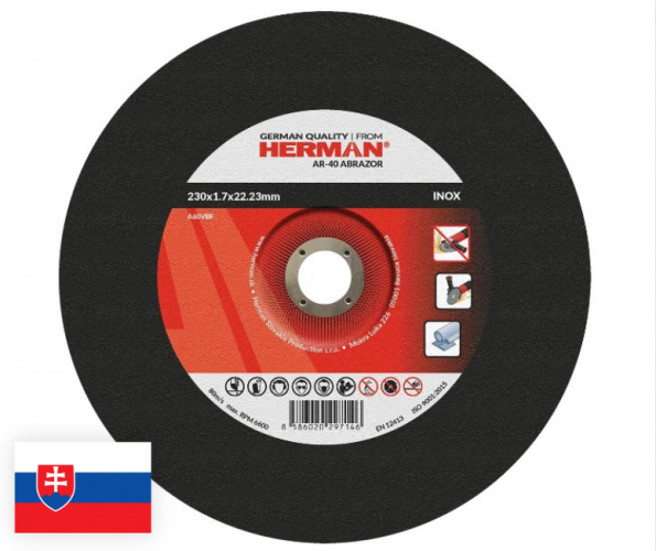 Disc de tăiere AR-40 Abrazor Pentru oțel inoxidabil 230x1,7x22,23mm / cu supraimprimare / TIP 42