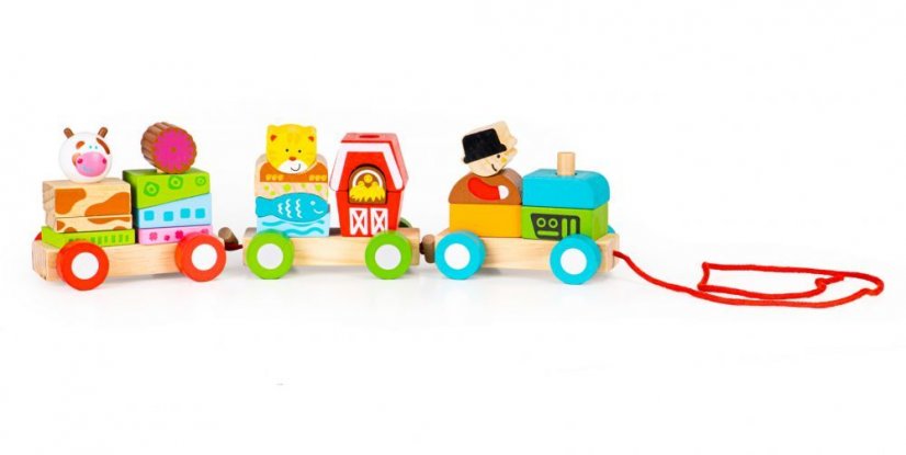Tren din lemn pentru copii cu cuburi