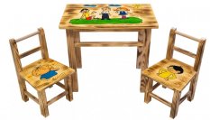 Dječji drveni stolić Lolek i Bolek + 2 stolice