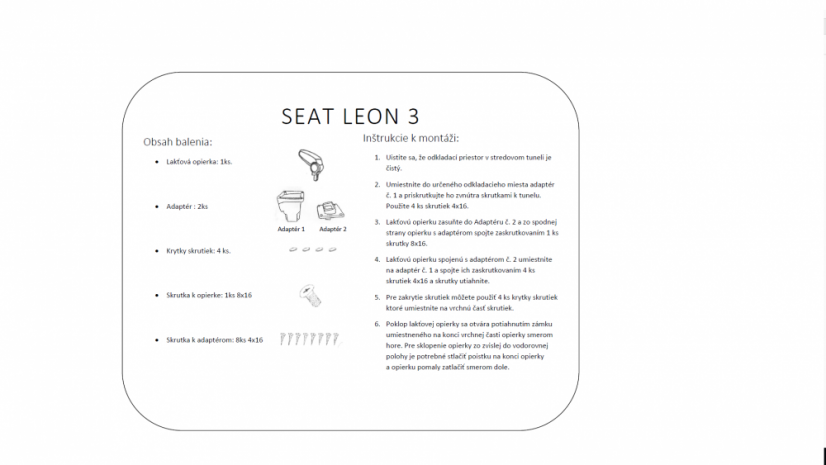Naslon za ruku Seat LEON 3, crna, presvlaka od tekstila