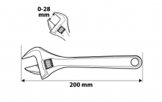 Регулируем гаечен ключ 200 мм, обхват 0-28 мм