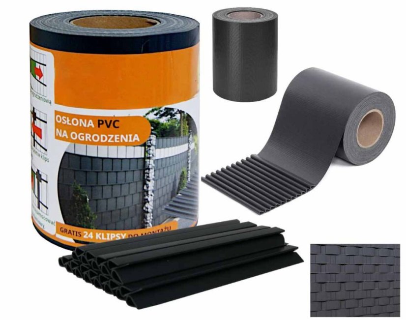 Belátásgátló szalag 19cm x 35m 450g/m2 Grafit + kapcsok 24db