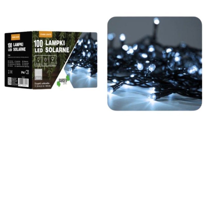 Napelemes fényfüzér  9,9m 100LED hideg fehér