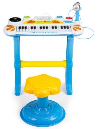 Otroški klavir z mikrofonom in taburejem Flower Yellow