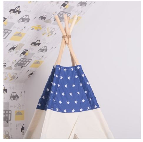 Gyermek sátor Teepee párnákkal, Csillagok kék színben