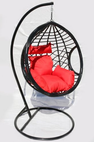 Balansoar/scaun suspendat Karibik negru cu pernă roșie