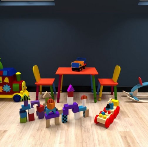 Детска дървена маса Цвят + 2 стола