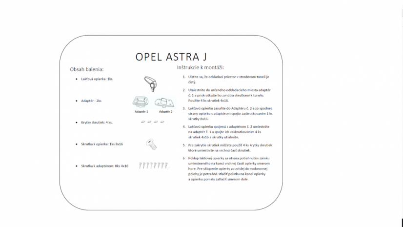 Könyöktámasz Opel ASTRA J 4.gen, fekete, textil borítás