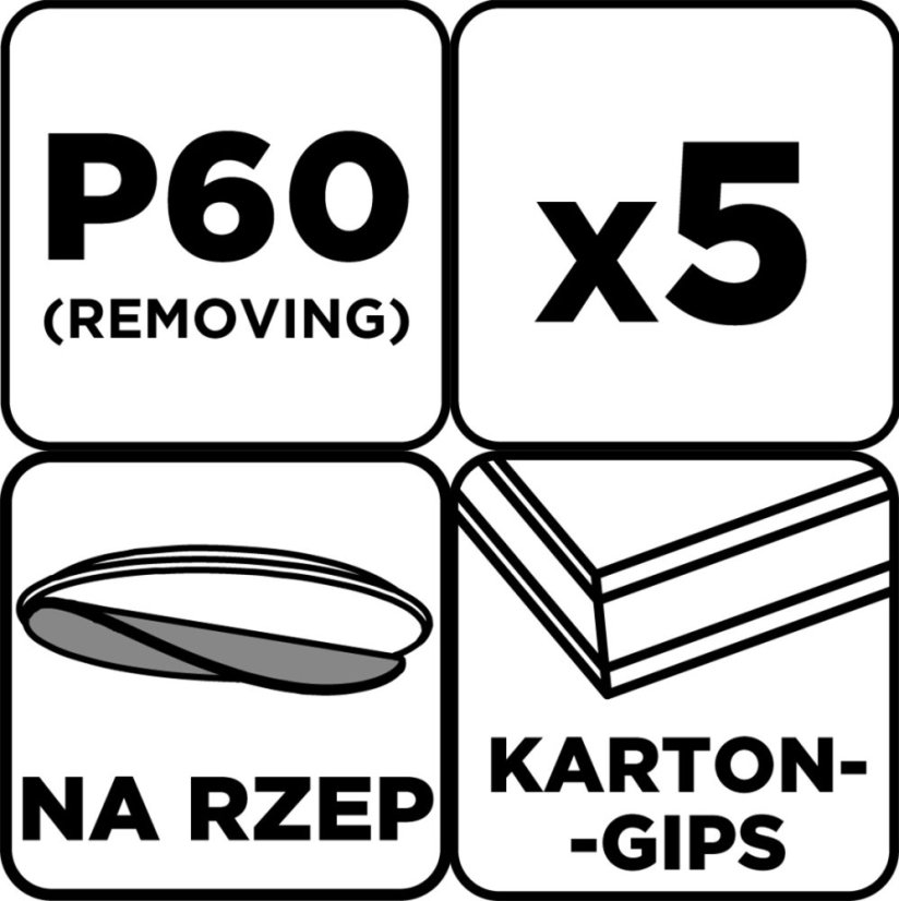 Csiszolókorongok, perforált, tépőzáras lyukakkal 225 mm, P60, 5 db 58T271