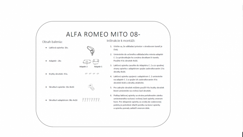 Cotieră Alfa Romeo MITO - Culoarea: Culoare neagră, Material: Husă cotieră din material textil