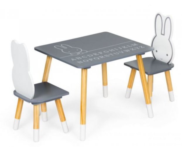 Fa gyerek asztal Bunny + 2 szék
